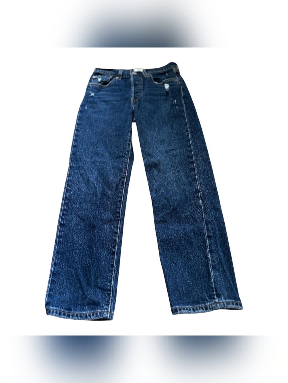 Levi's 501 Crop Jeans in Dark Blue and Medium Blue